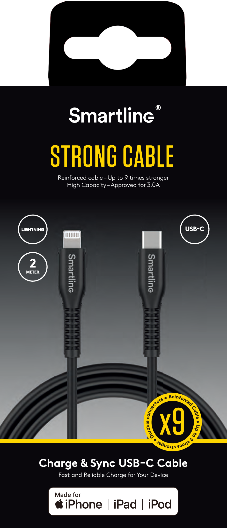 Strong USB Cable USB-C - Lightning 2m musta