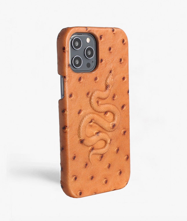 Kuori iPhone 12 Pro Max Snake Ostrich Cognac