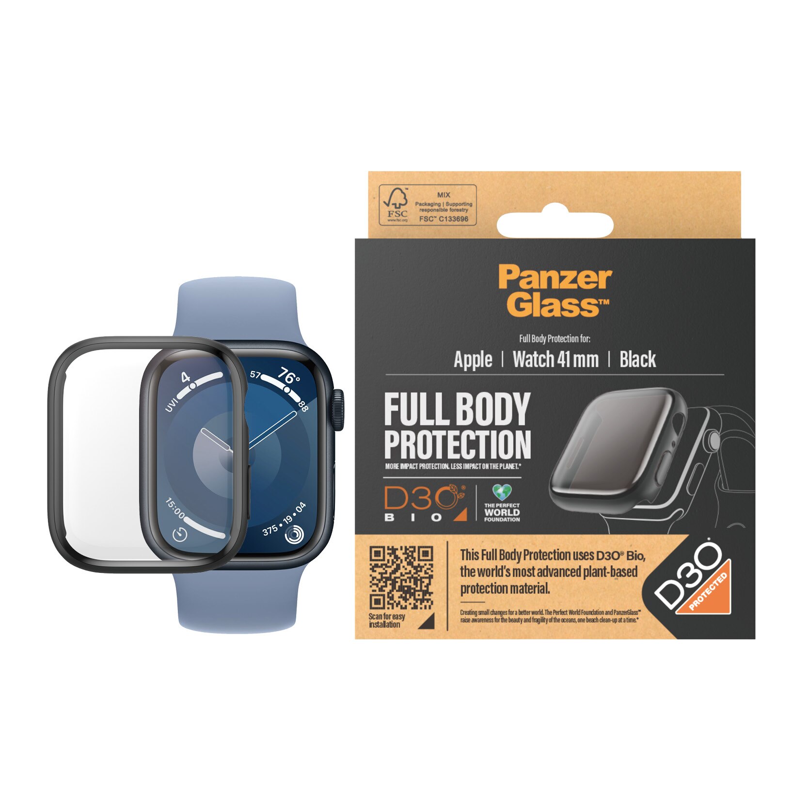 Apple Watch Series 8 41mm Full Body Case D3O Musta