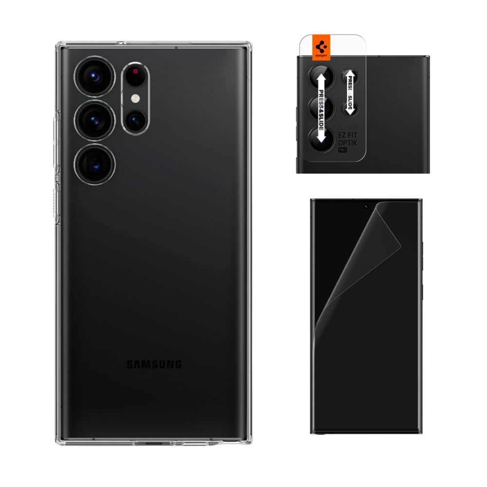 Samsung Galaxy S23 Ultra Setti Kuori Liquid Crystal, Näytönsuoja, Linssinsuoja