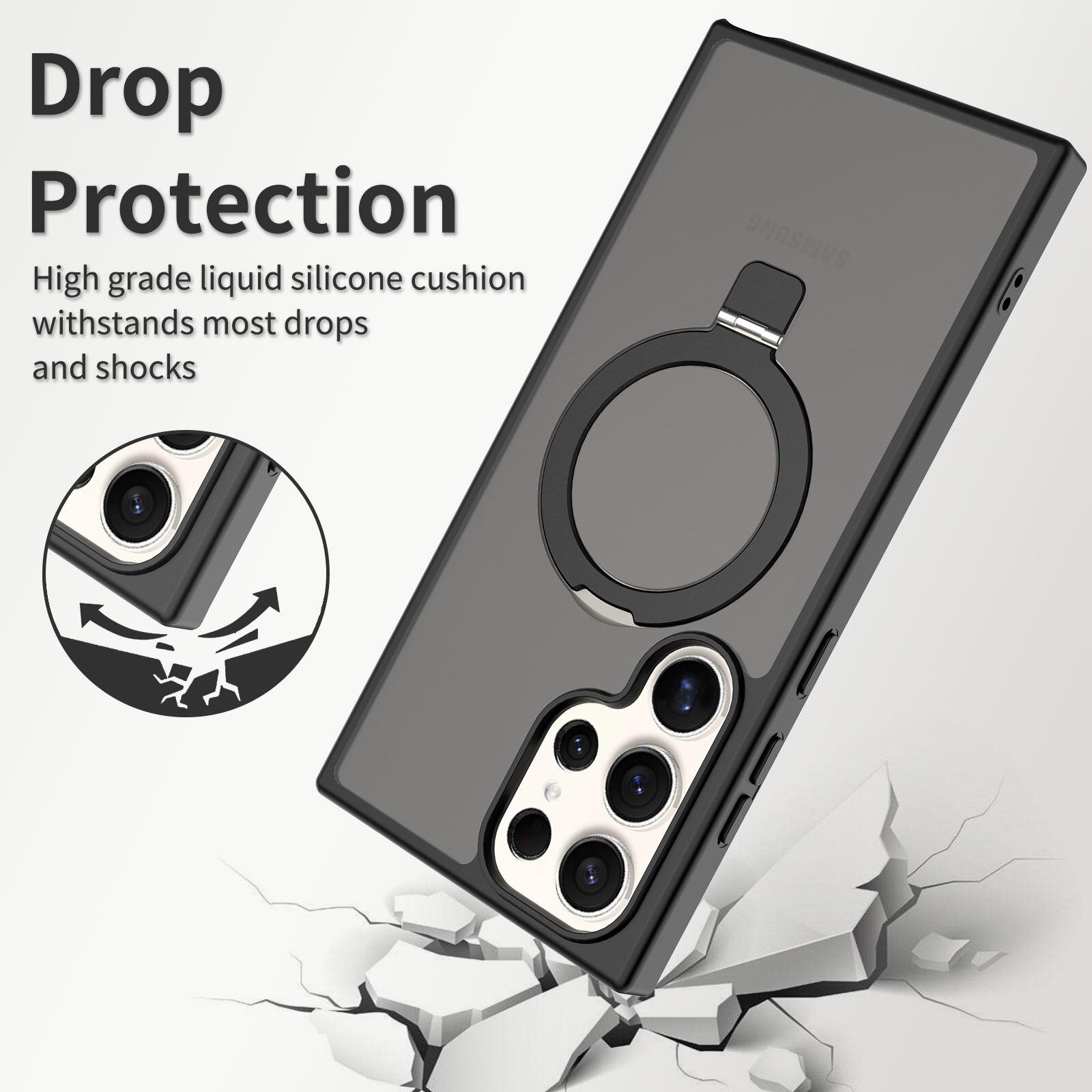 Hybridikuori Magnetic Ring Samsung Galaxy S23 Ultra Musta