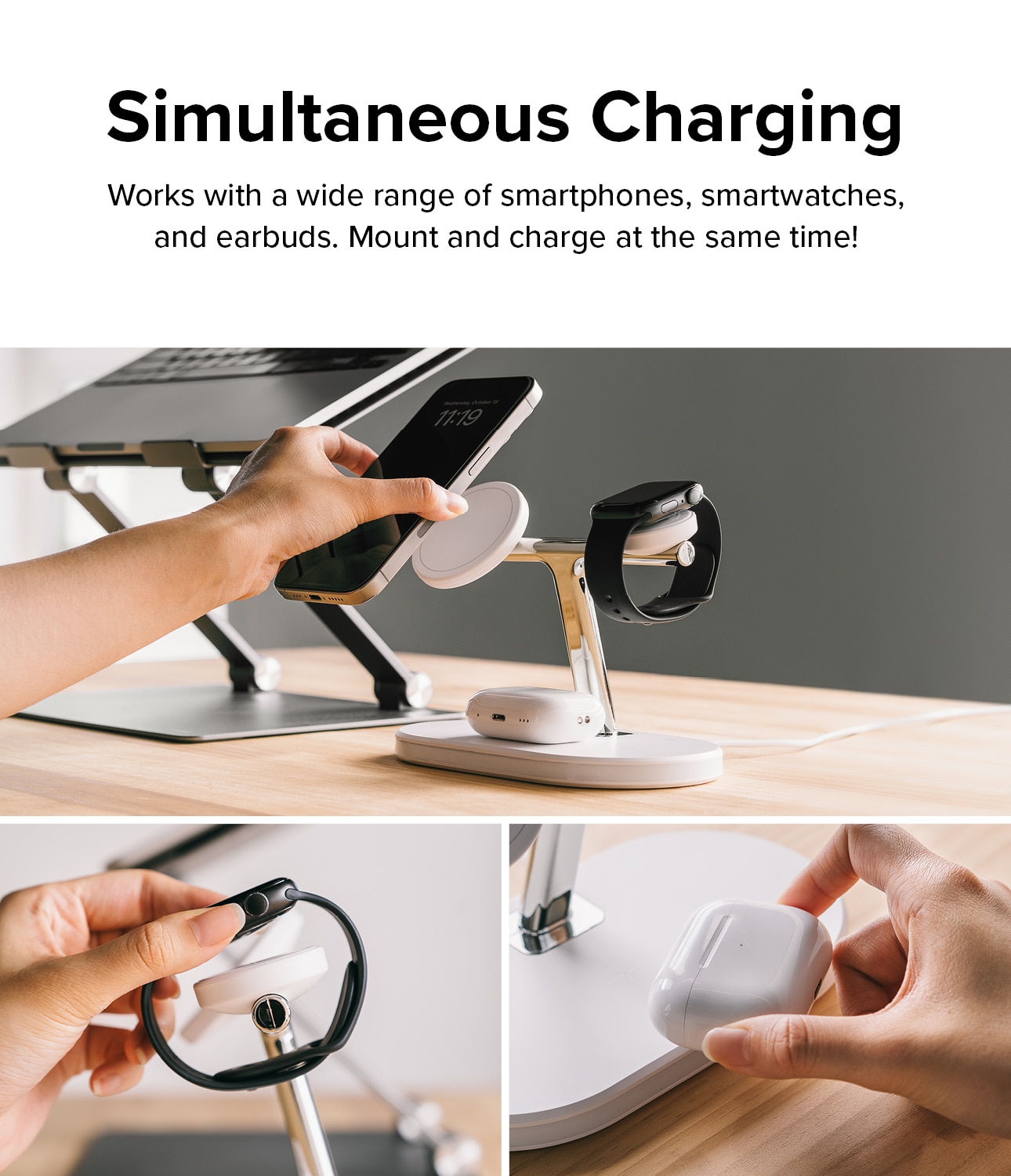 3-in-1 Wireless Charger Stand valkoinen