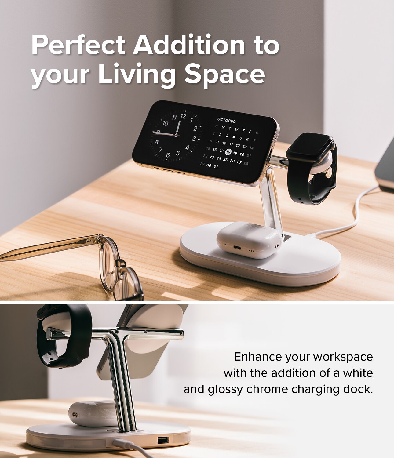 3-in-1 Wireless Charger Stand valkoinen