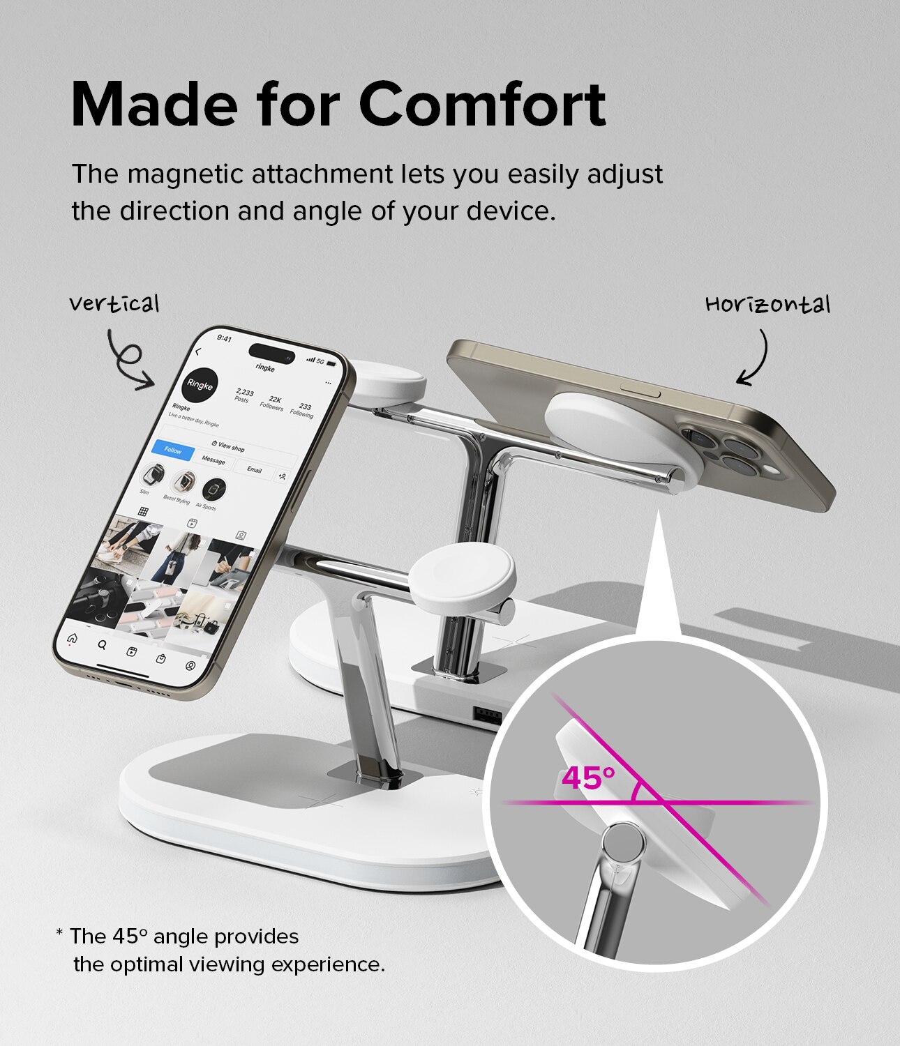 3-in-1 Wireless Charger Stand valkoinen