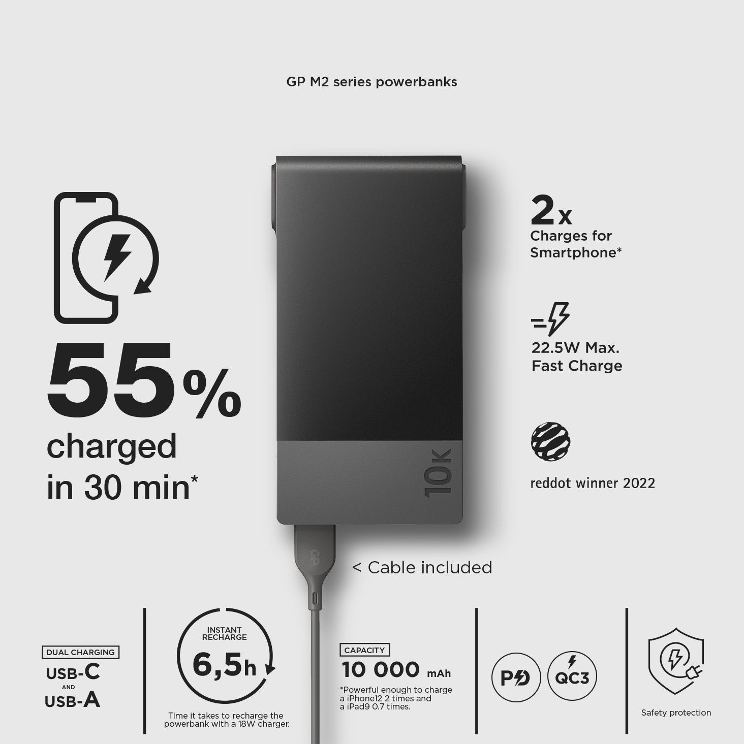 Powerbank M2 10000 mAh PD musta