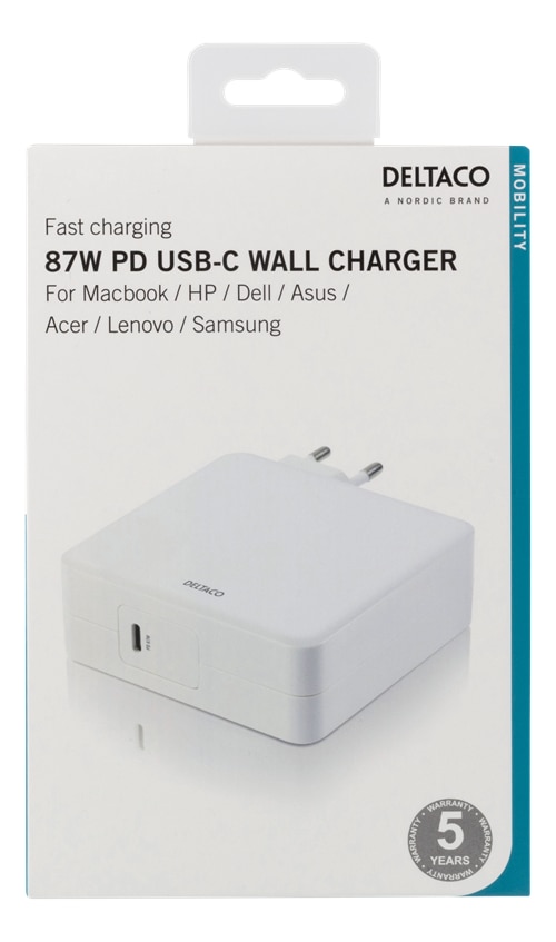 87W Virtalähde USB-C Valkoinen