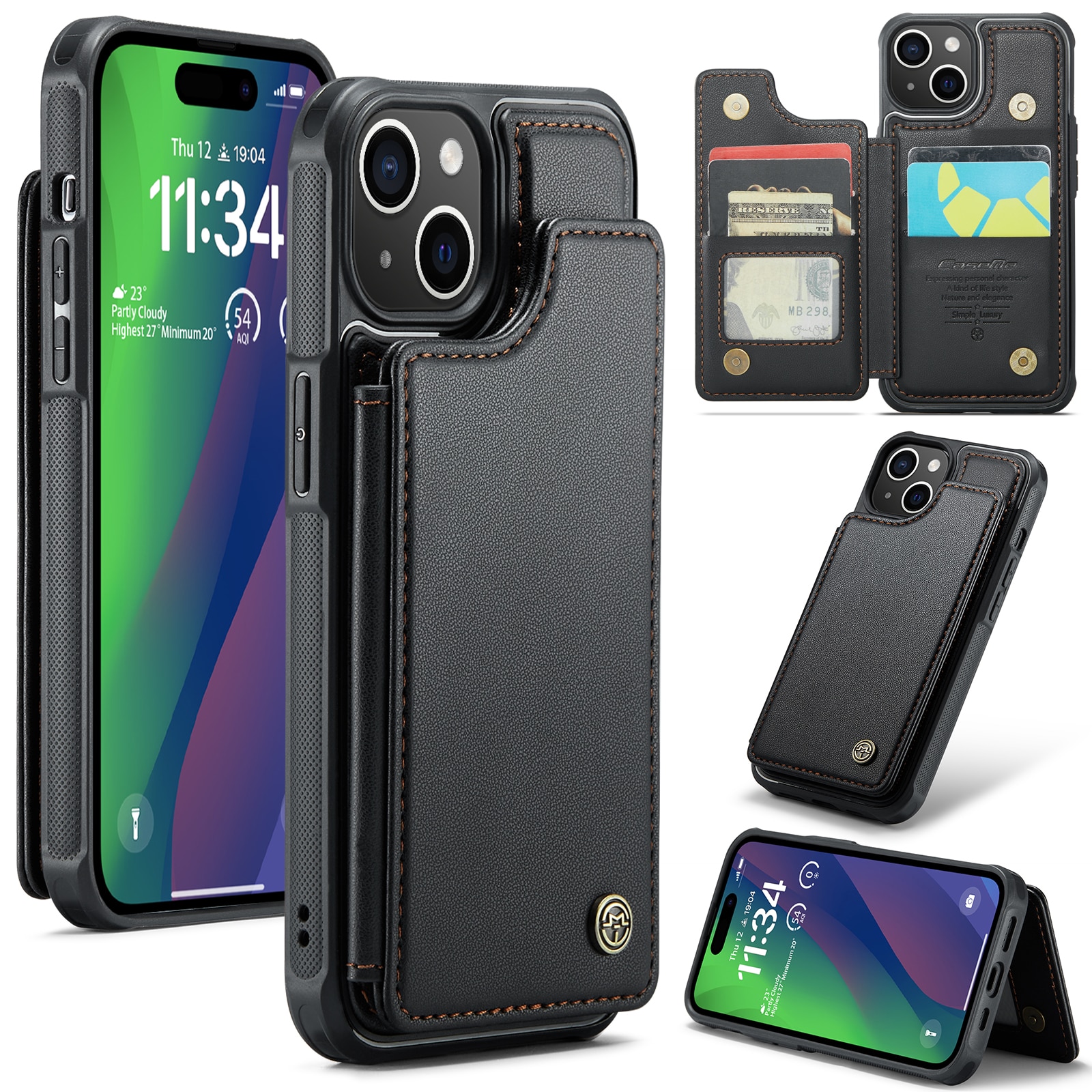 RFID-blocking Lompakonkuori iPhone 15 musta
