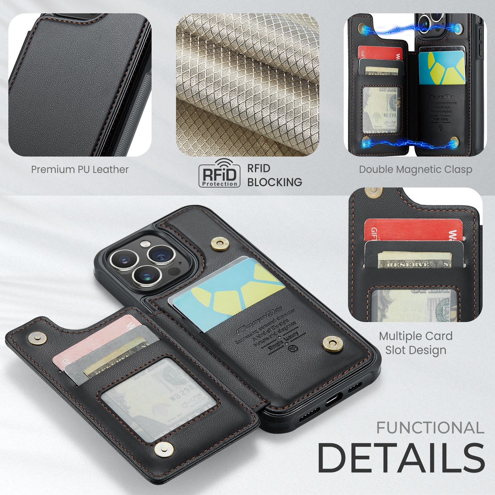 RFID-blocking Lompakonkuori iPhone 15 Pro musta