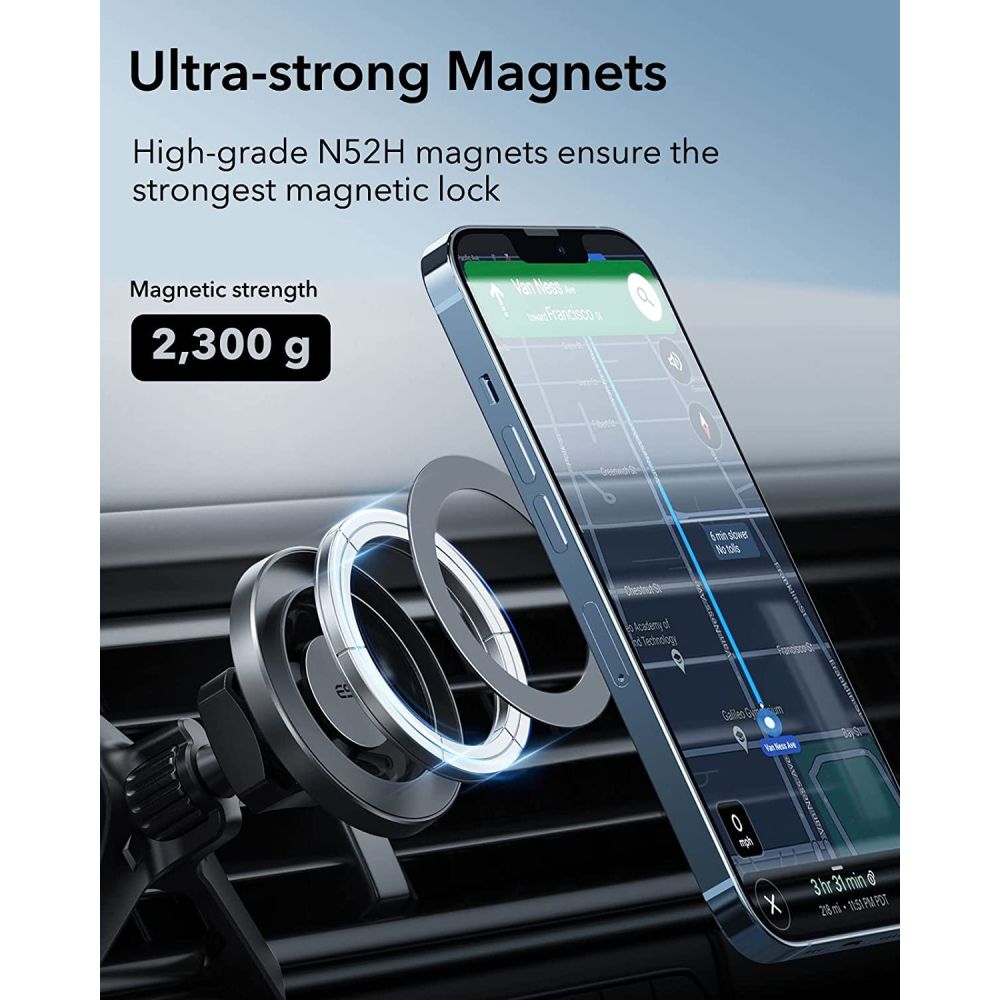 HaloLock Magnetic MagSafe Vent Car Mount Metallic Grey