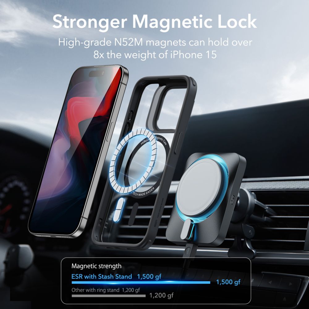 Classic Kickstand HaloLock MagSafe iPhone 15 Pro Clear/Black
