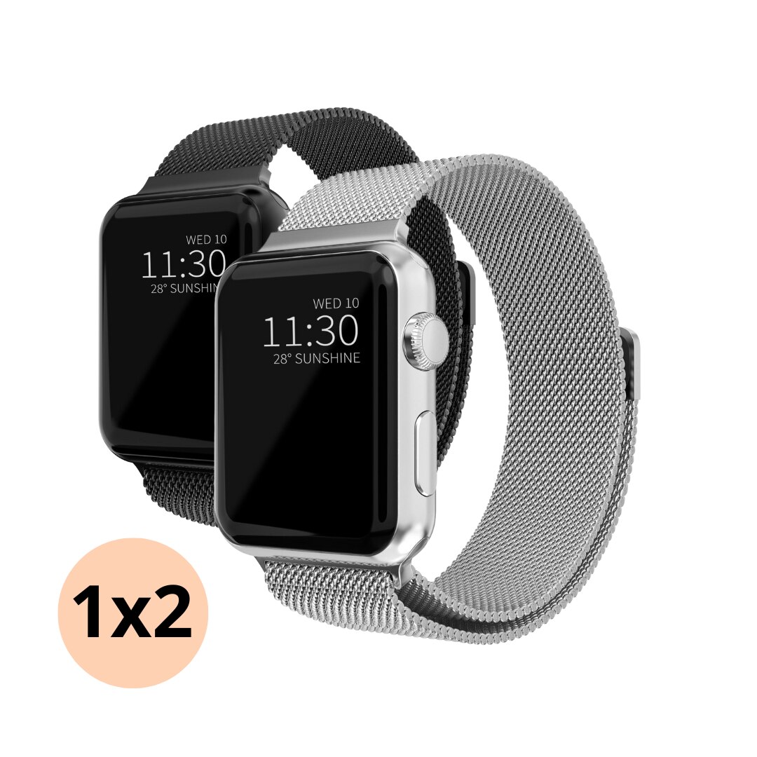 Apple Watch 41mm Series 8 Setti Ranneke Milanese Loop musta & hopea