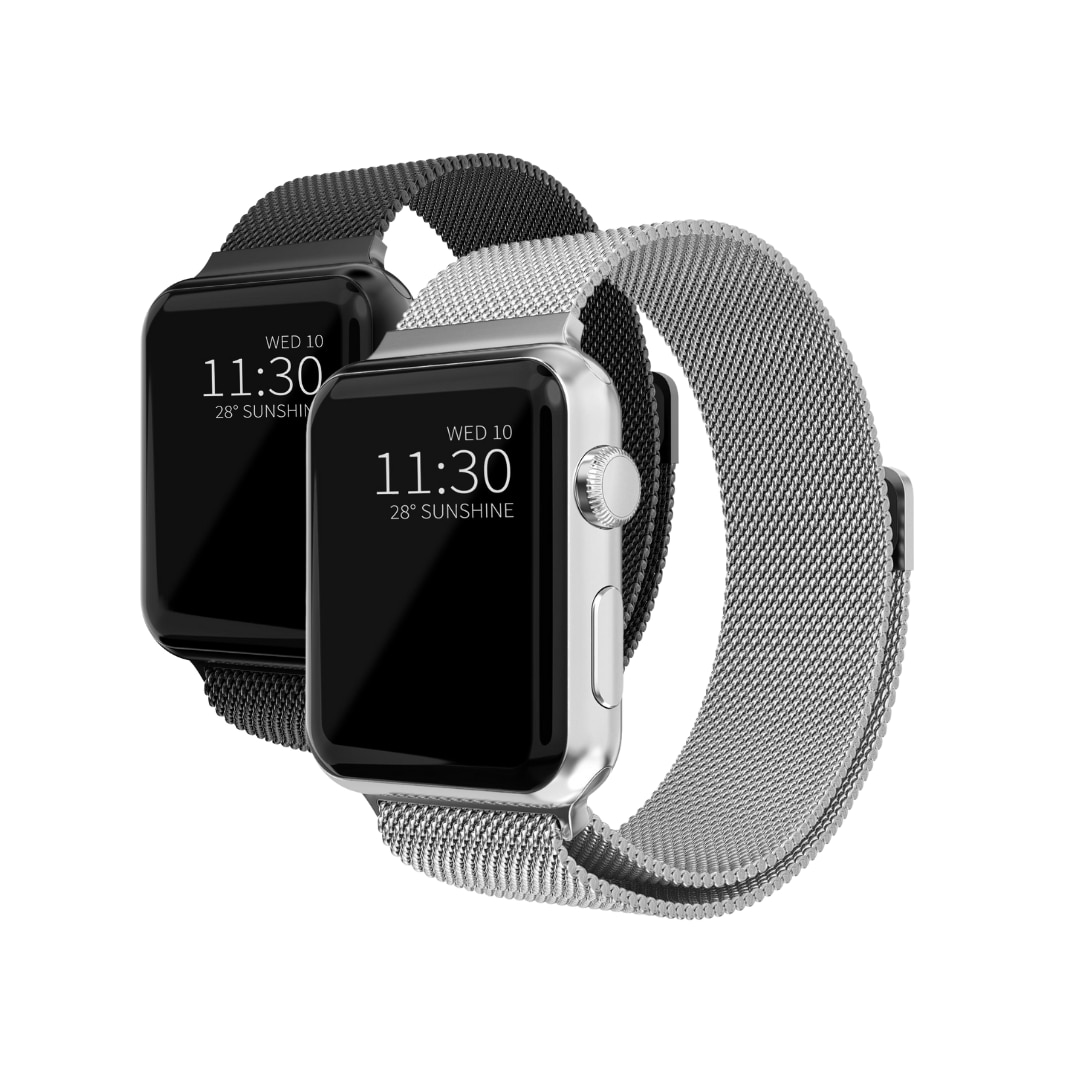 Apple Watch 42mm Setti Ranneke Milanese Loop musta & hopea