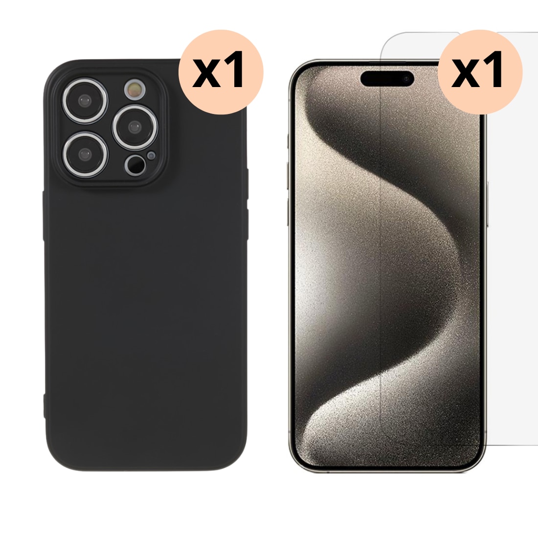 iPhone 15 Pro Setti Kuori TPU ja Näytönsuoja