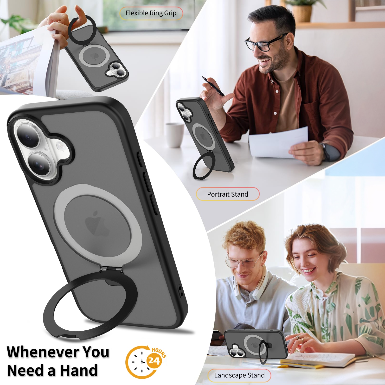 Hybridikuori Magnetic Ring iPhone 16 Musta