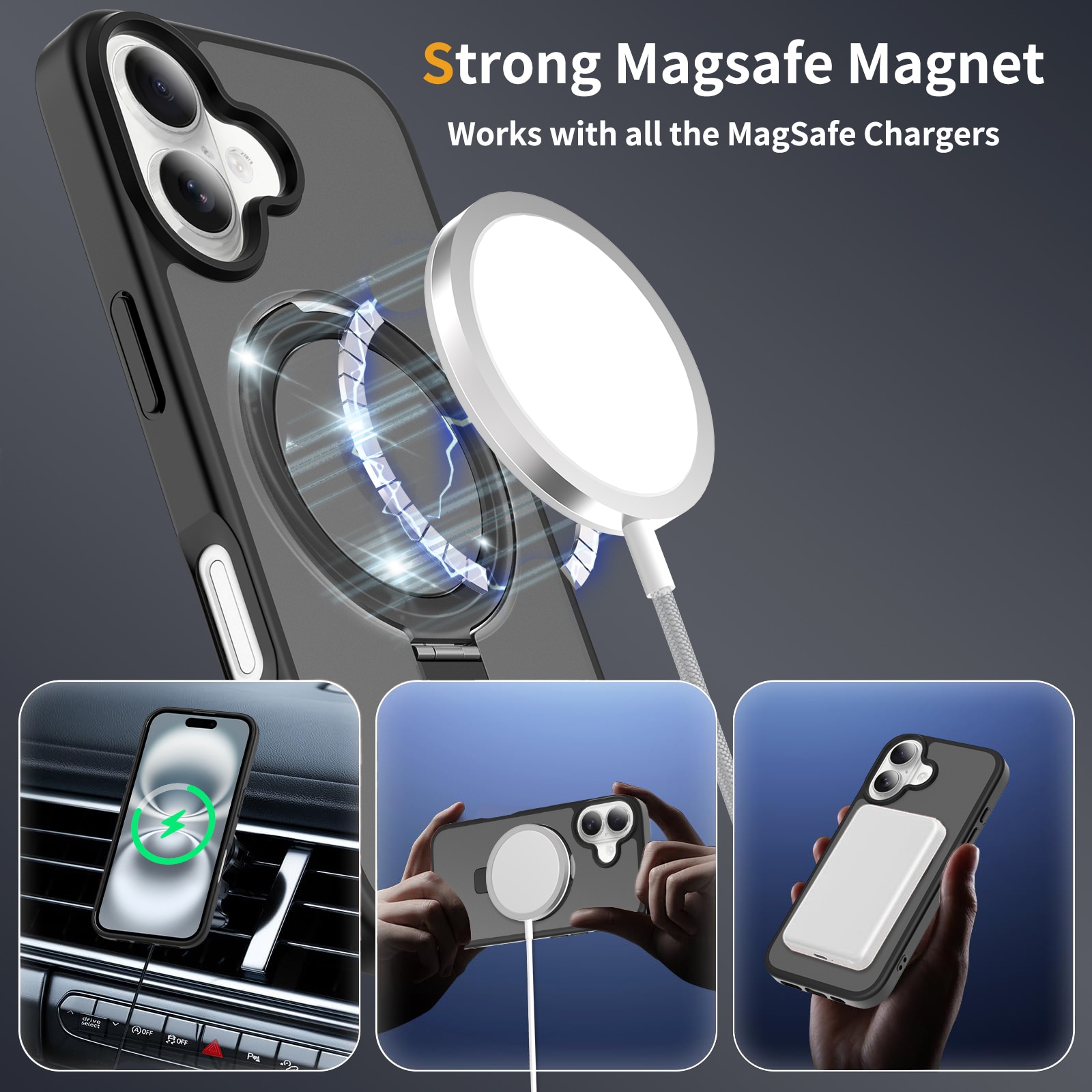 Hybridikuori Magnetic Ring iPhone 16 Musta