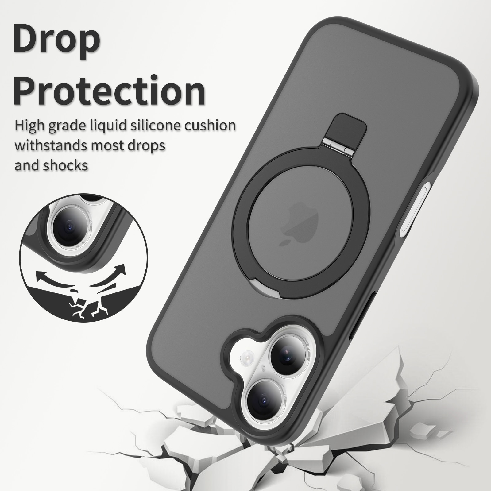 Hybridikuori Magnetic Ring iPhone 16 Musta