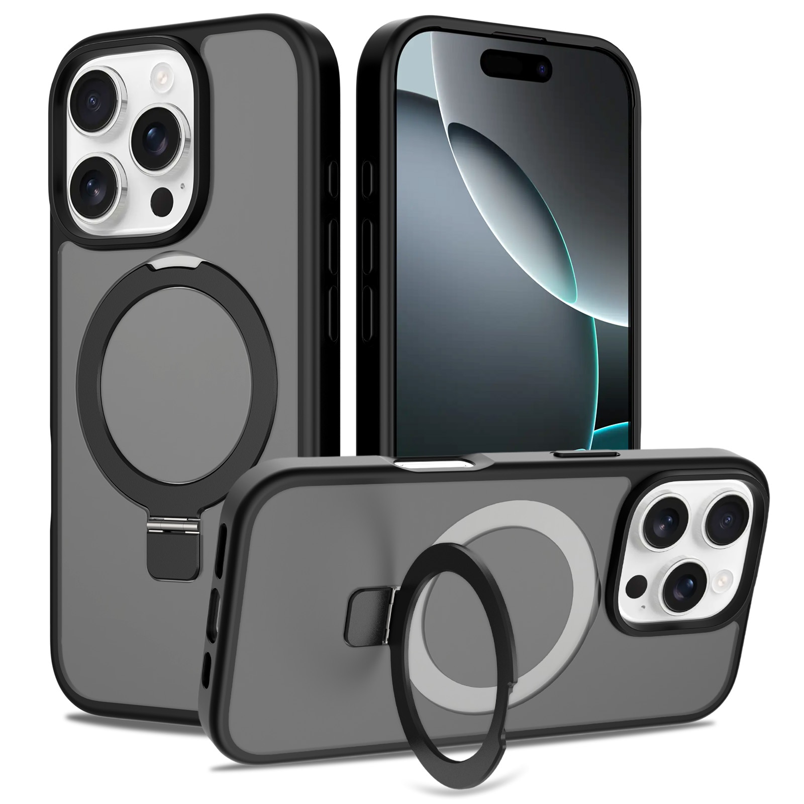 Hybridikuori Magnetic Ring iPhone 16 Pro Max Musta