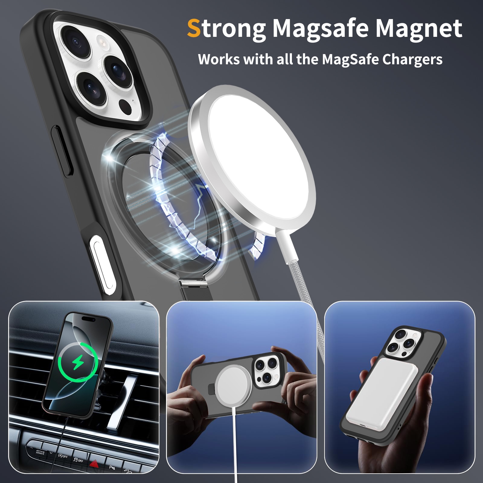 Hybridikuori Magnetic Ring iPhone 16 Pro Max Musta