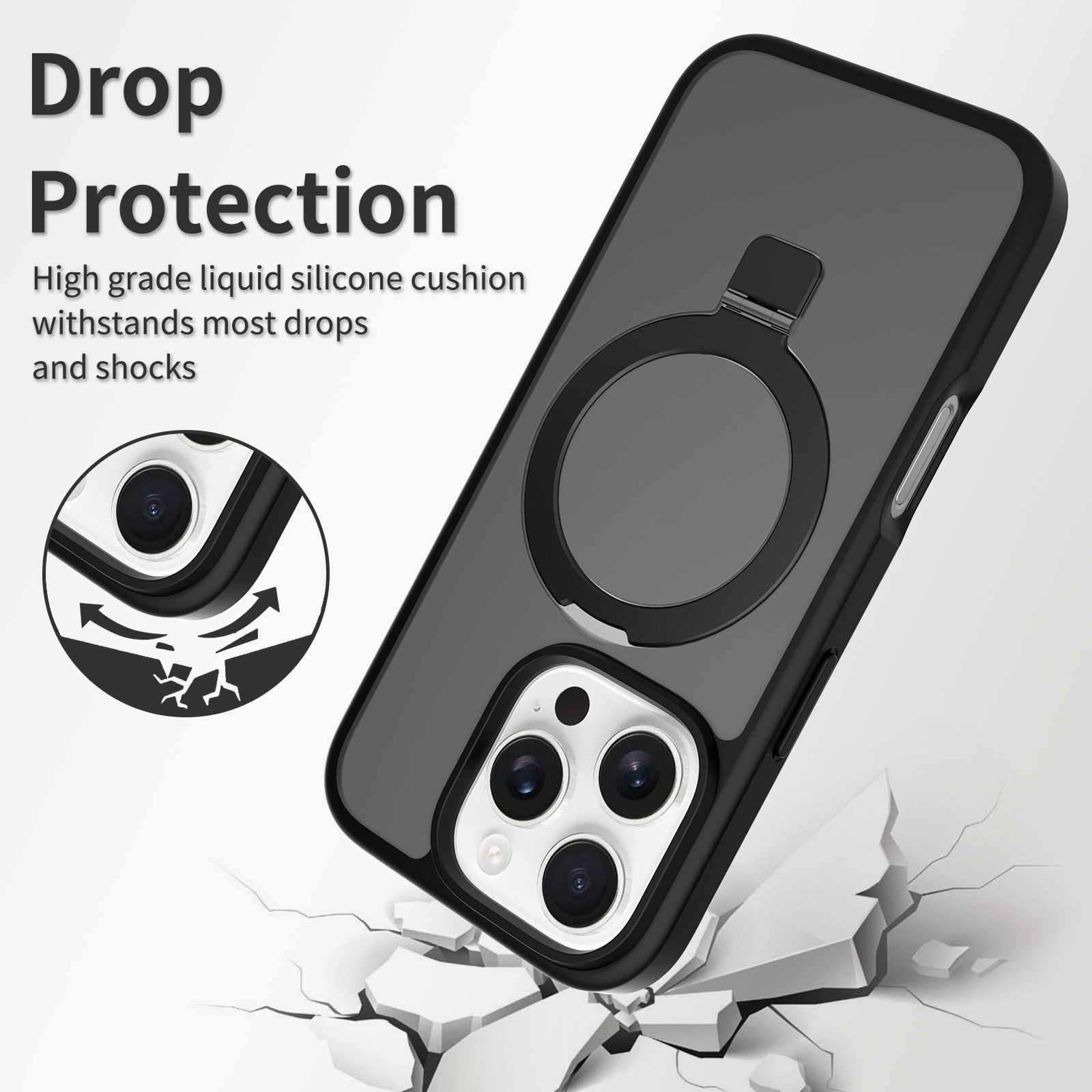 Hybridikuori Magnetic Ring iPhone 16 Pro Max Musta