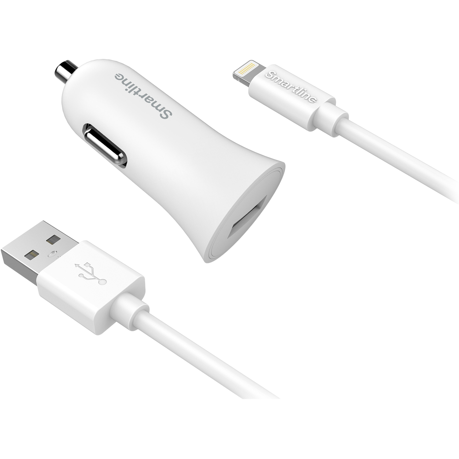 Autolaturi USB+ 1M Lightning Kaapeli Valkoinen