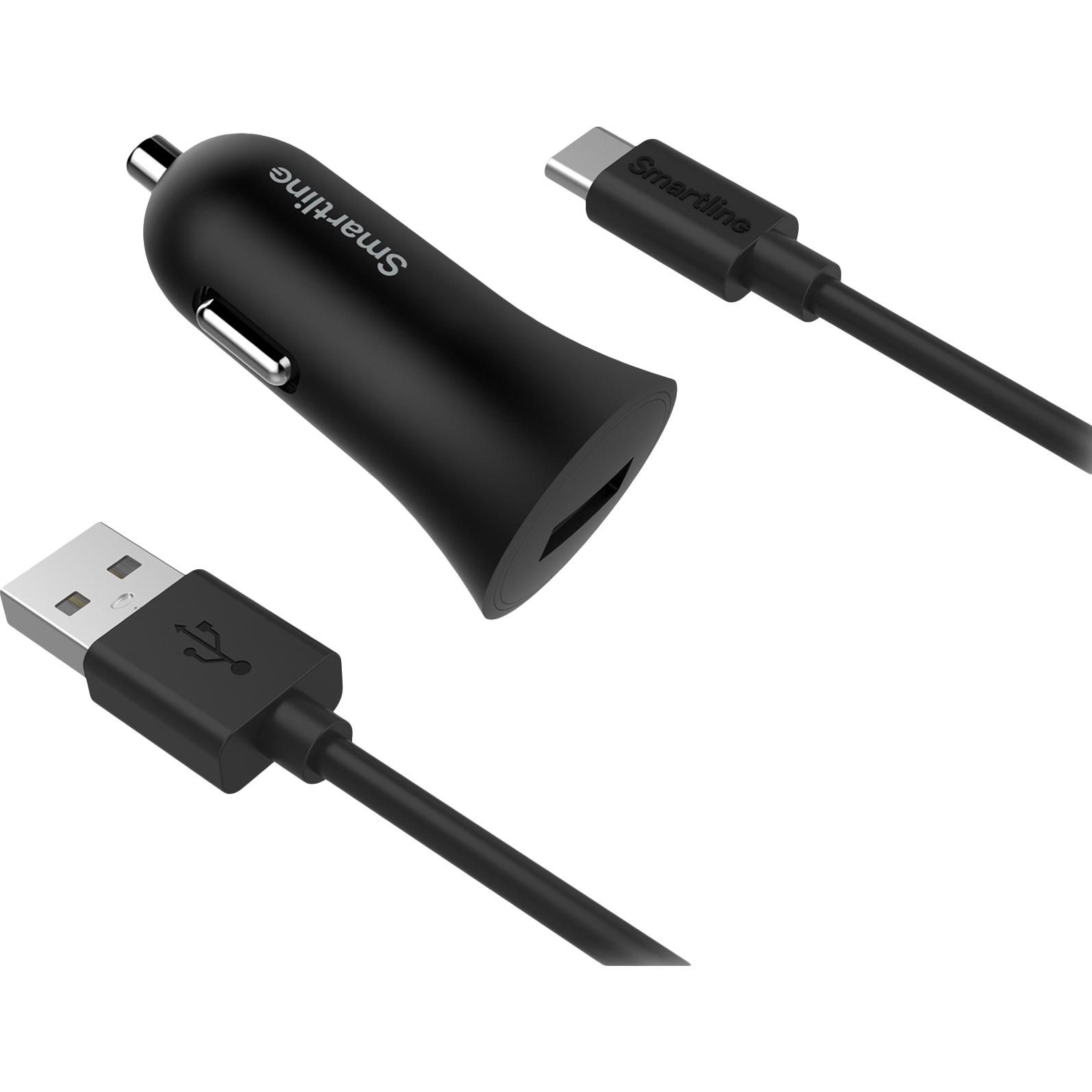 Autolaturi USB+ 1M USB-C Kaapeli Musta