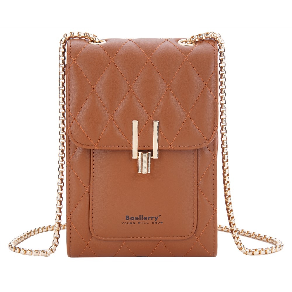 Quilted Crossbody Mini Wallet ruskea