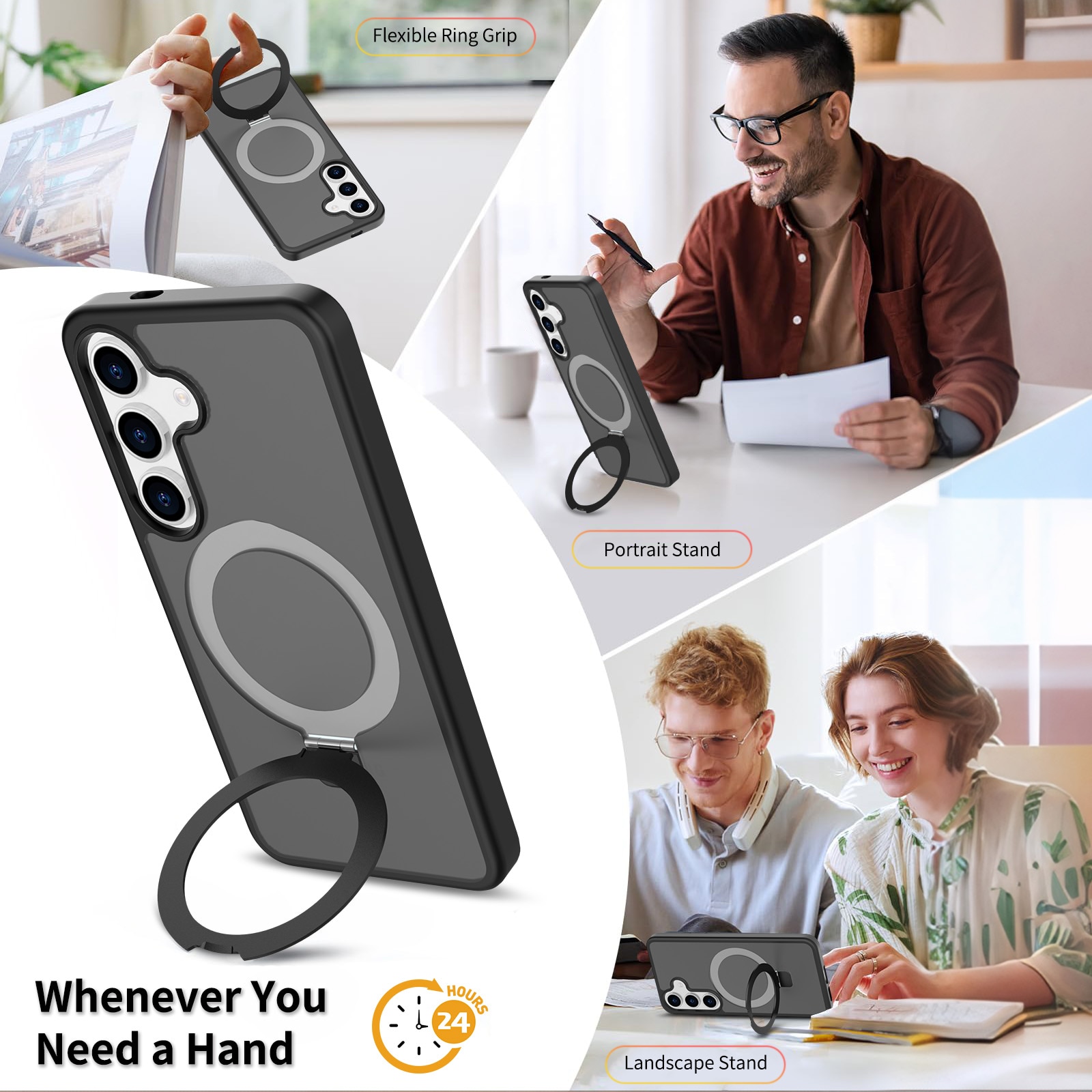 Hybridikuori Magnetic Ring Samsung Galaxy S24 Musta