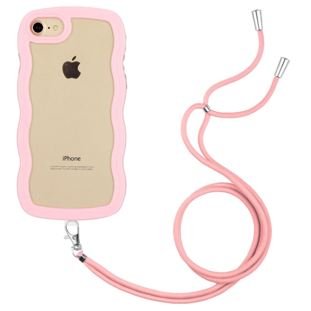 Wavy Edge Kuori kaulahihnalla iPhone 8 vaaleanpunainen