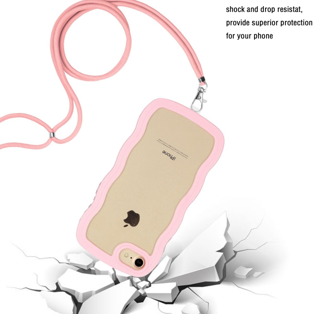 Wavy Edge Kuori kaulahihnalla iPhone 7 vaaleanpunainen