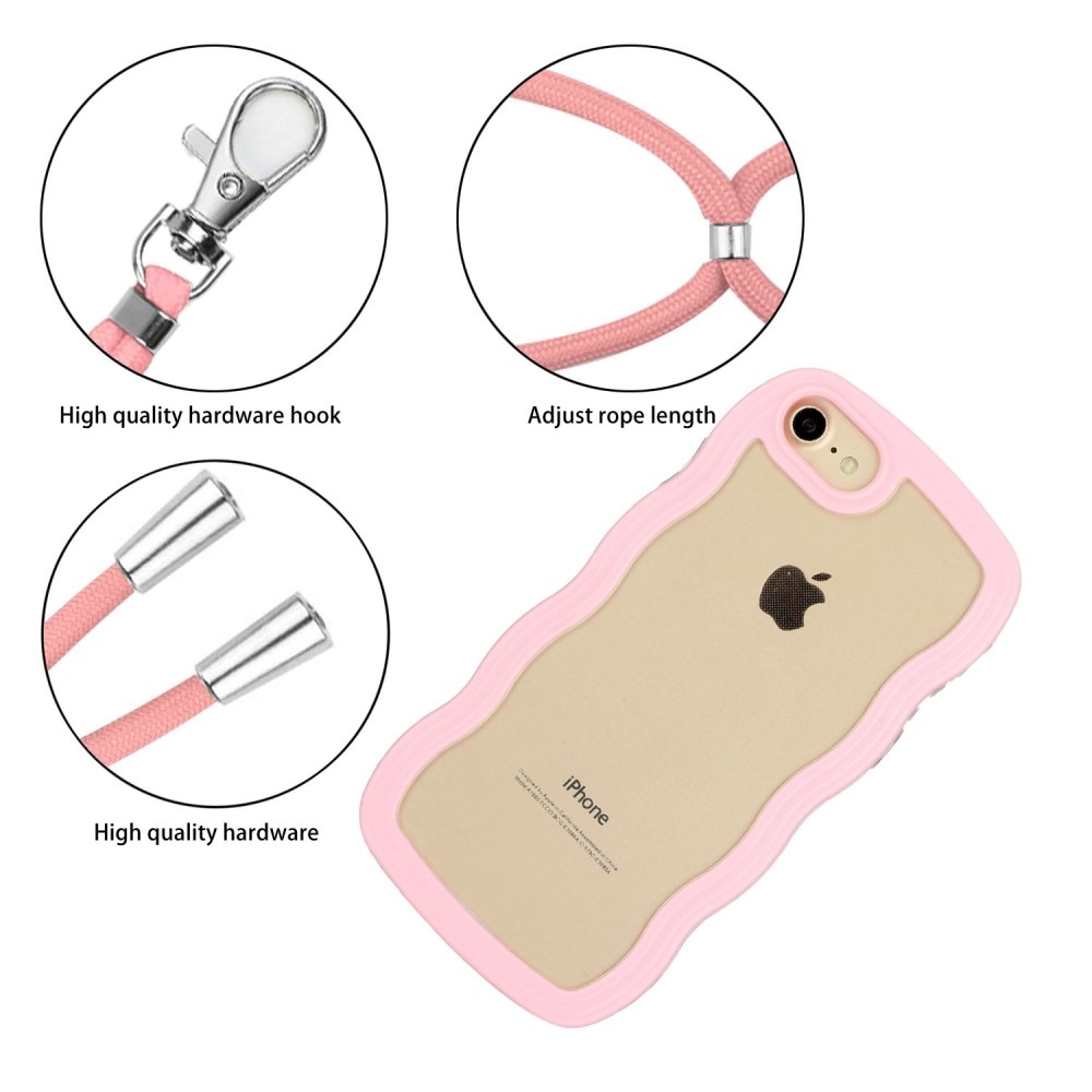 Wavy Edge Kuori kaulahihnalla iPhone SE (2022) vaaleanpunainen