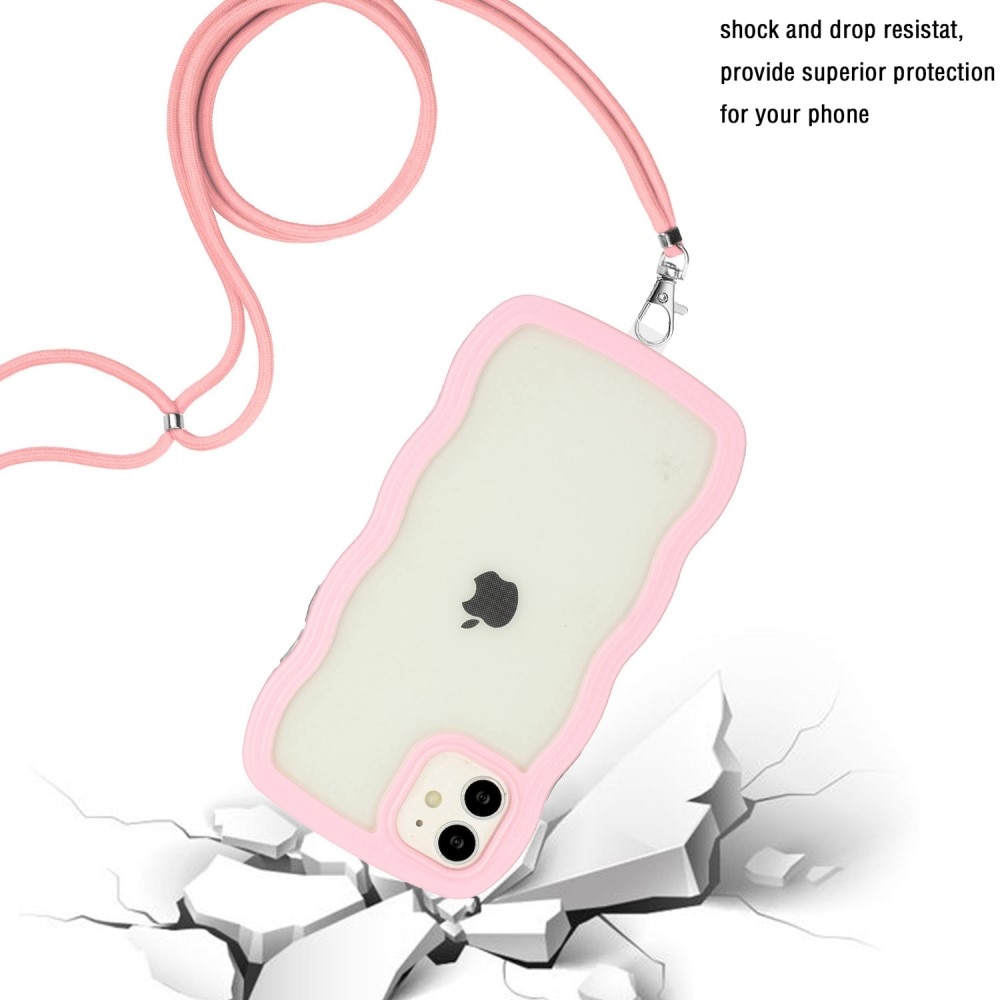 Wavy Edge Kuori kaulahihnalla iPhone 11 vaaleanpunainen
