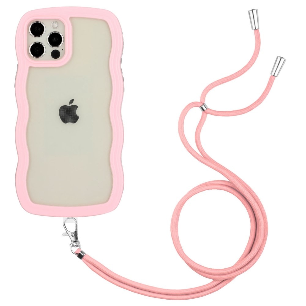 Wavy Edge Kuori kaulahihnalla iPhone 12/12 Pro vaaleanpunainen