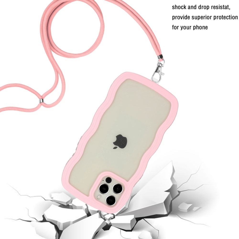 Wavy Edge Kuori kaulahihnalla iPhone 12/12 Pro vaaleanpunainen