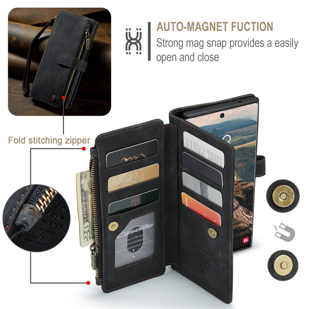 Zipper Wallet Samsung Galaxy S22 Ultra Musta