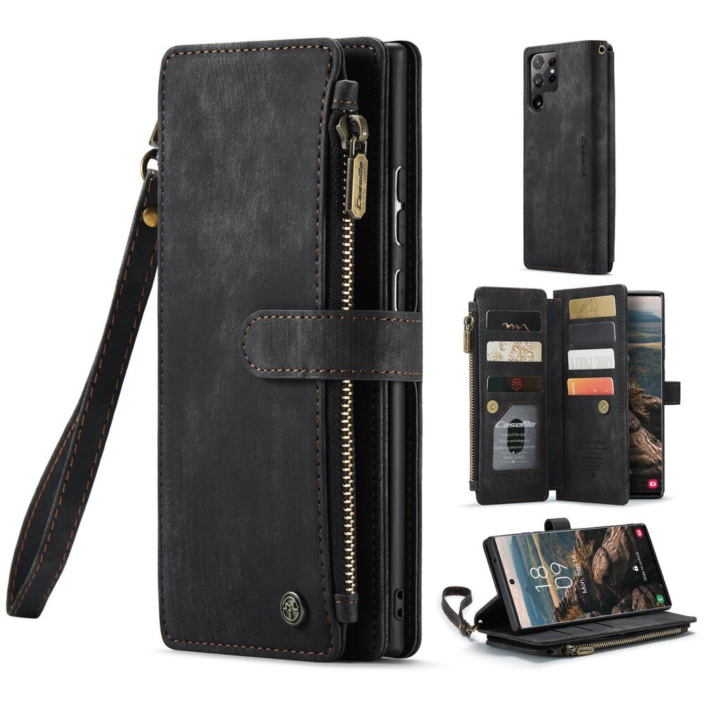 Zipper Wallet Samsung Galaxy S22 Ultra musta