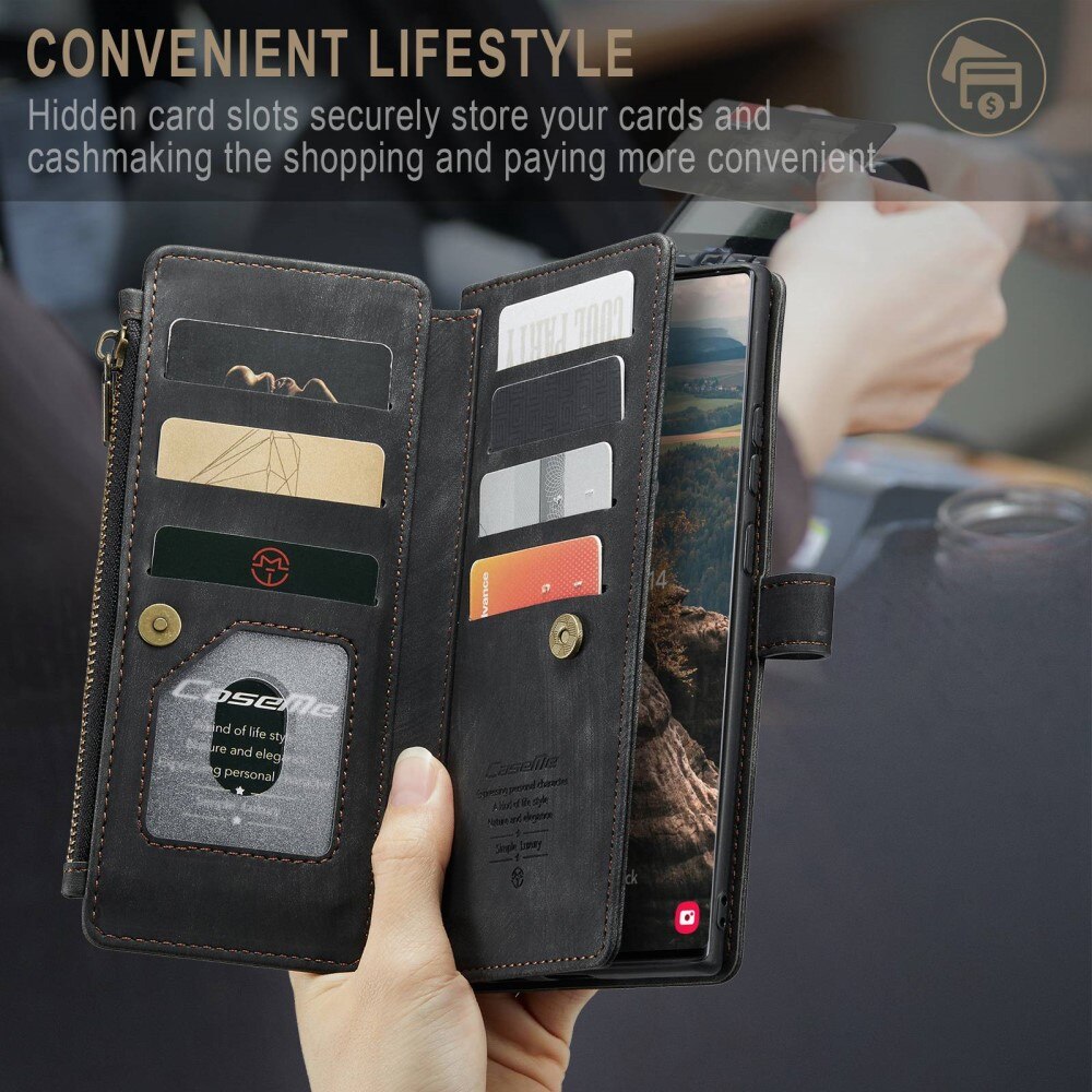 Zipper Wallet Samsung Galaxy S22 Ultra Musta