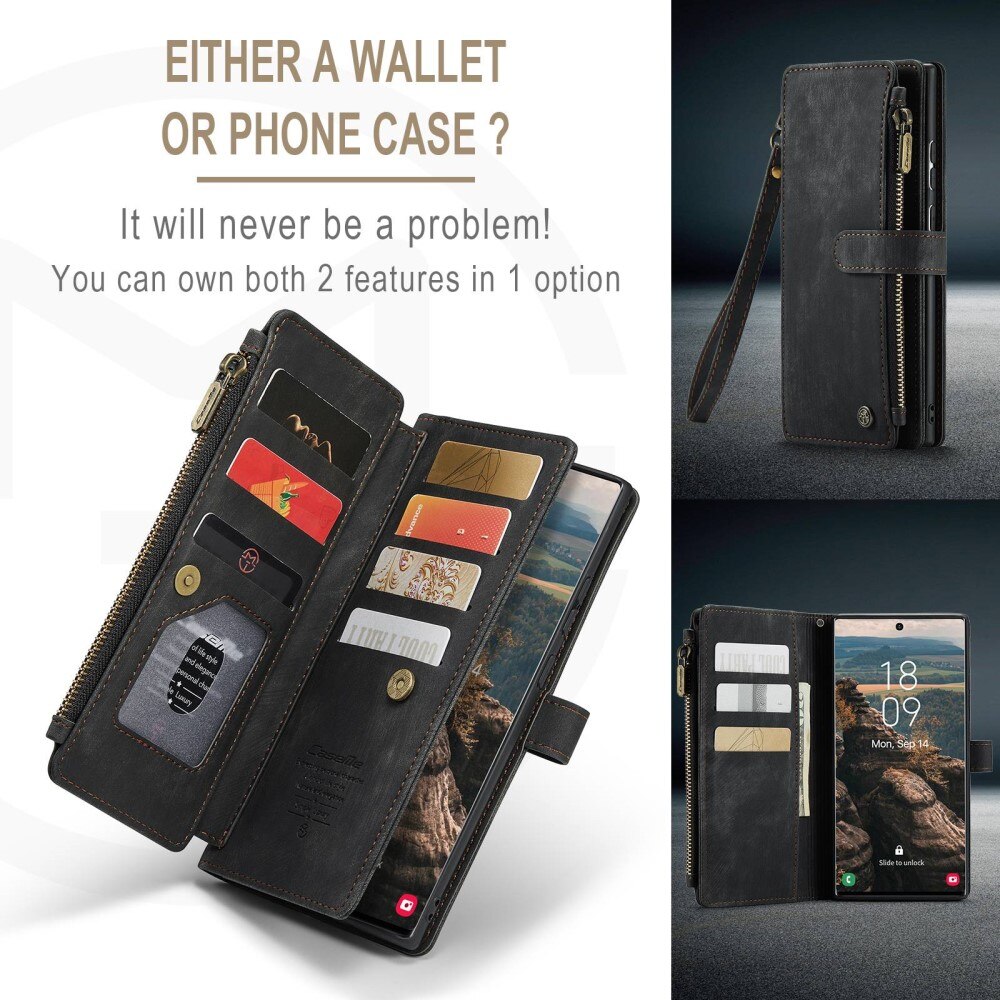 Zipper Wallet Samsung Galaxy S22 Ultra Musta