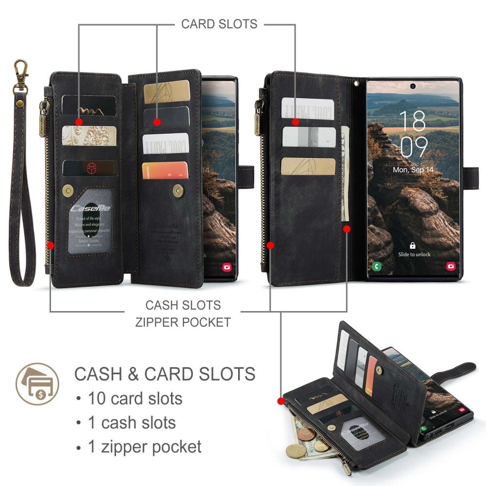 Zipper Wallet Samsung Galaxy S22 Ultra Musta