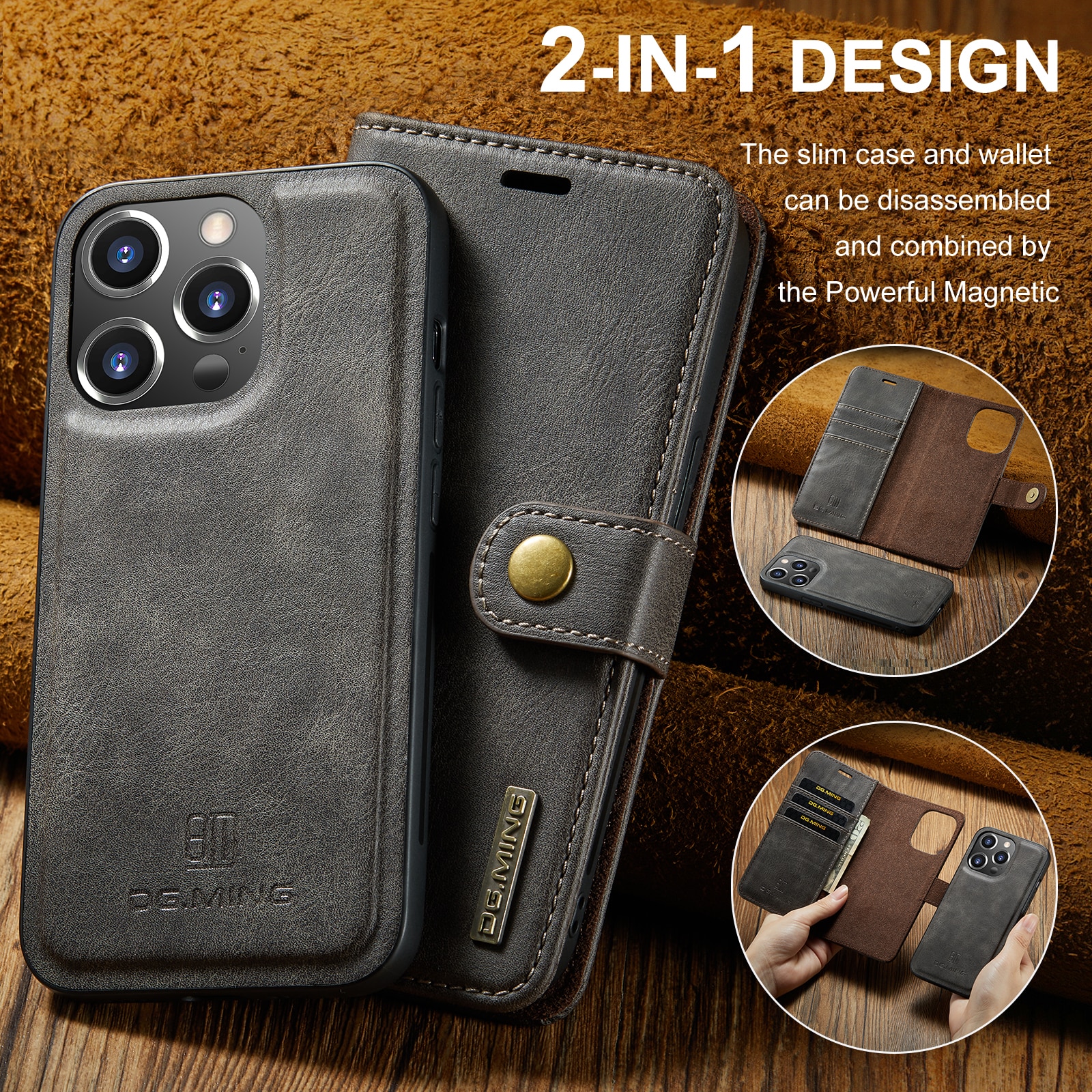 Magnet Wallet iPhone 14 Pro Max Brown