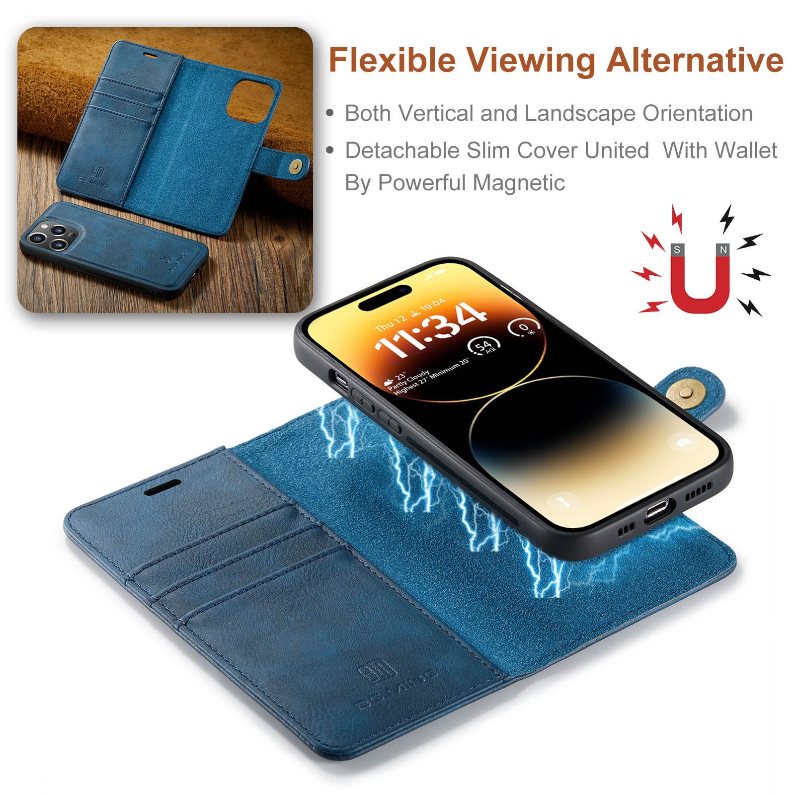 Magnet Wallet iPhone 14 Pro Max Blue