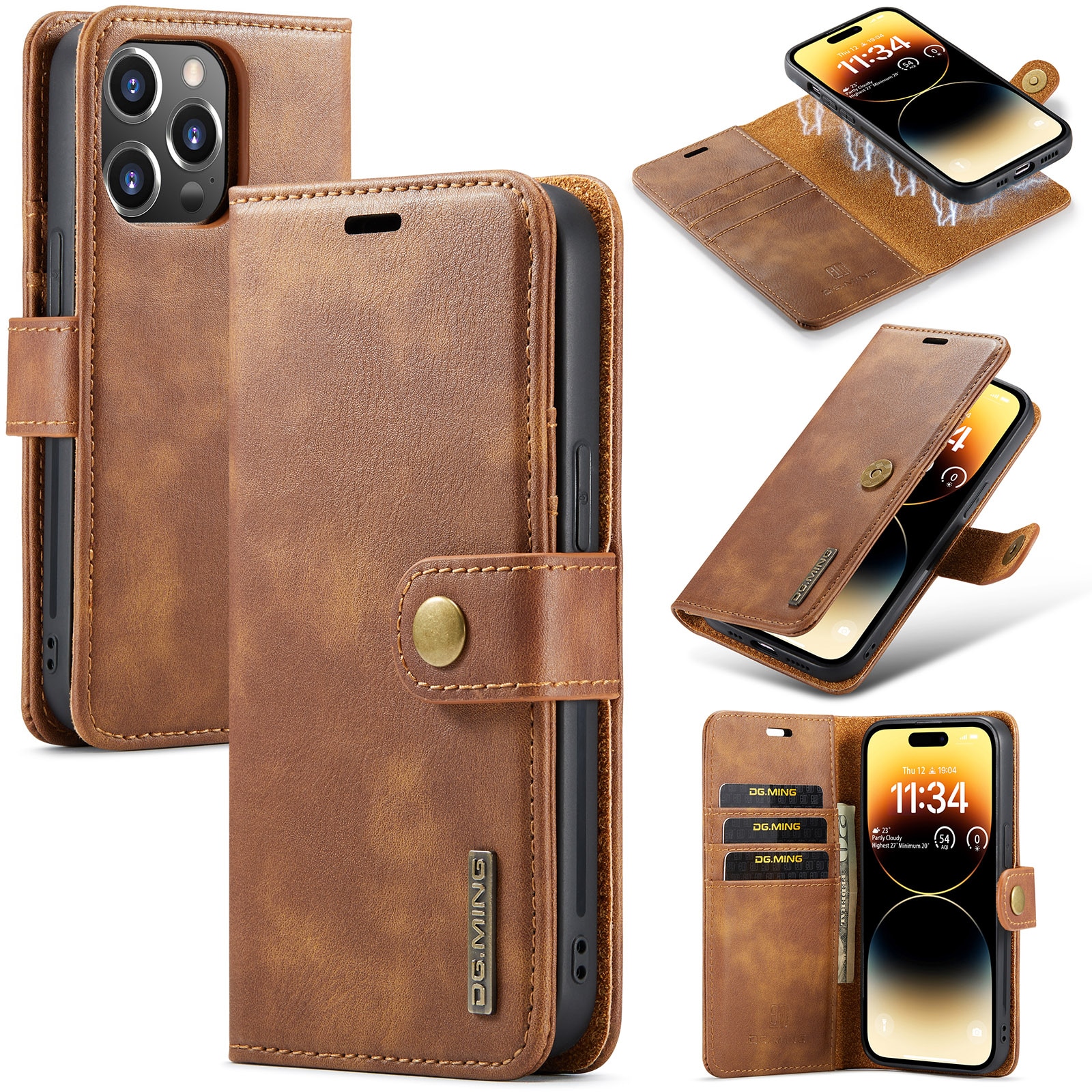 Magnet Wallet iPhone 14 Pro Cognac