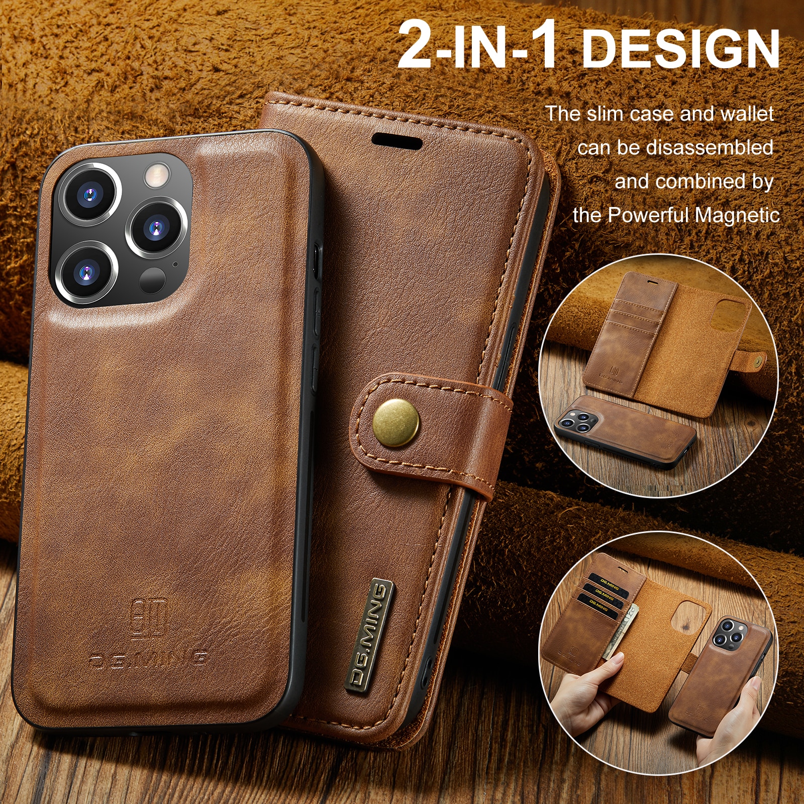 Magnet Wallet iPhone 14 Pro Cognac