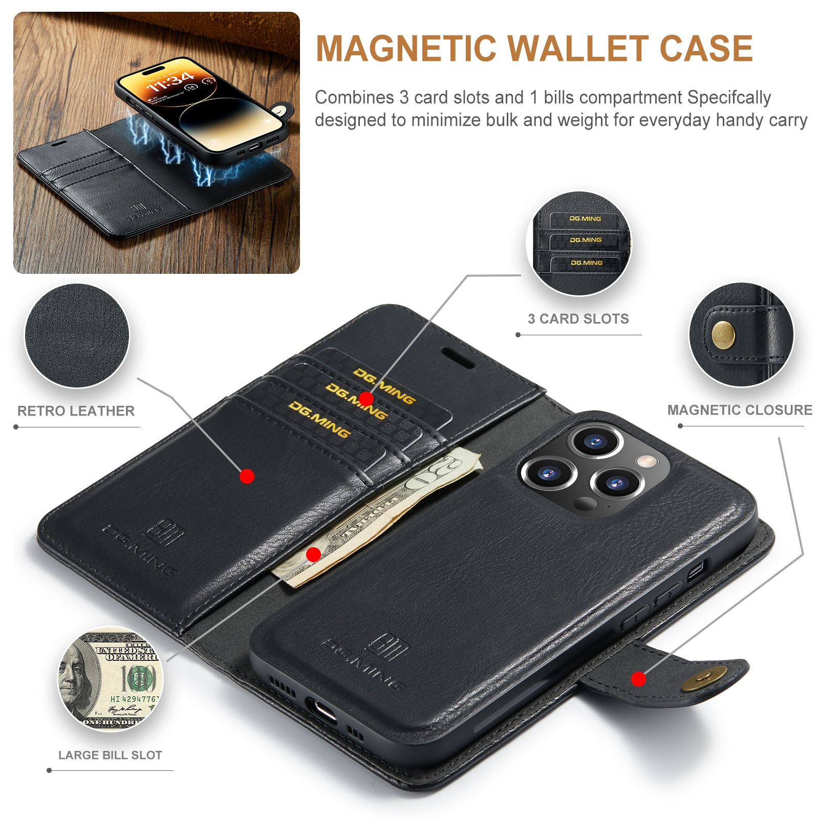 Magnet Wallet iPhone 14 Pro Black