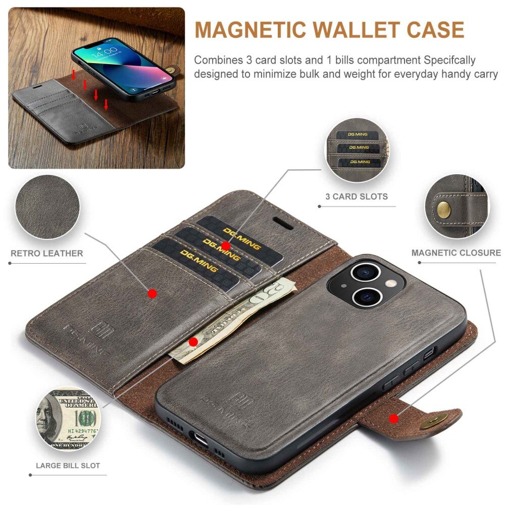 Magnet Wallet iPhone 14 Plus Brown