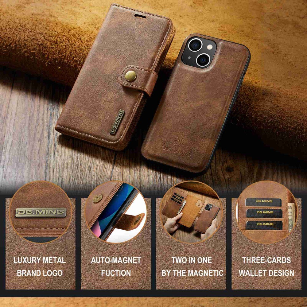 Magnet Wallet iPhone 14 Plus Ruskea