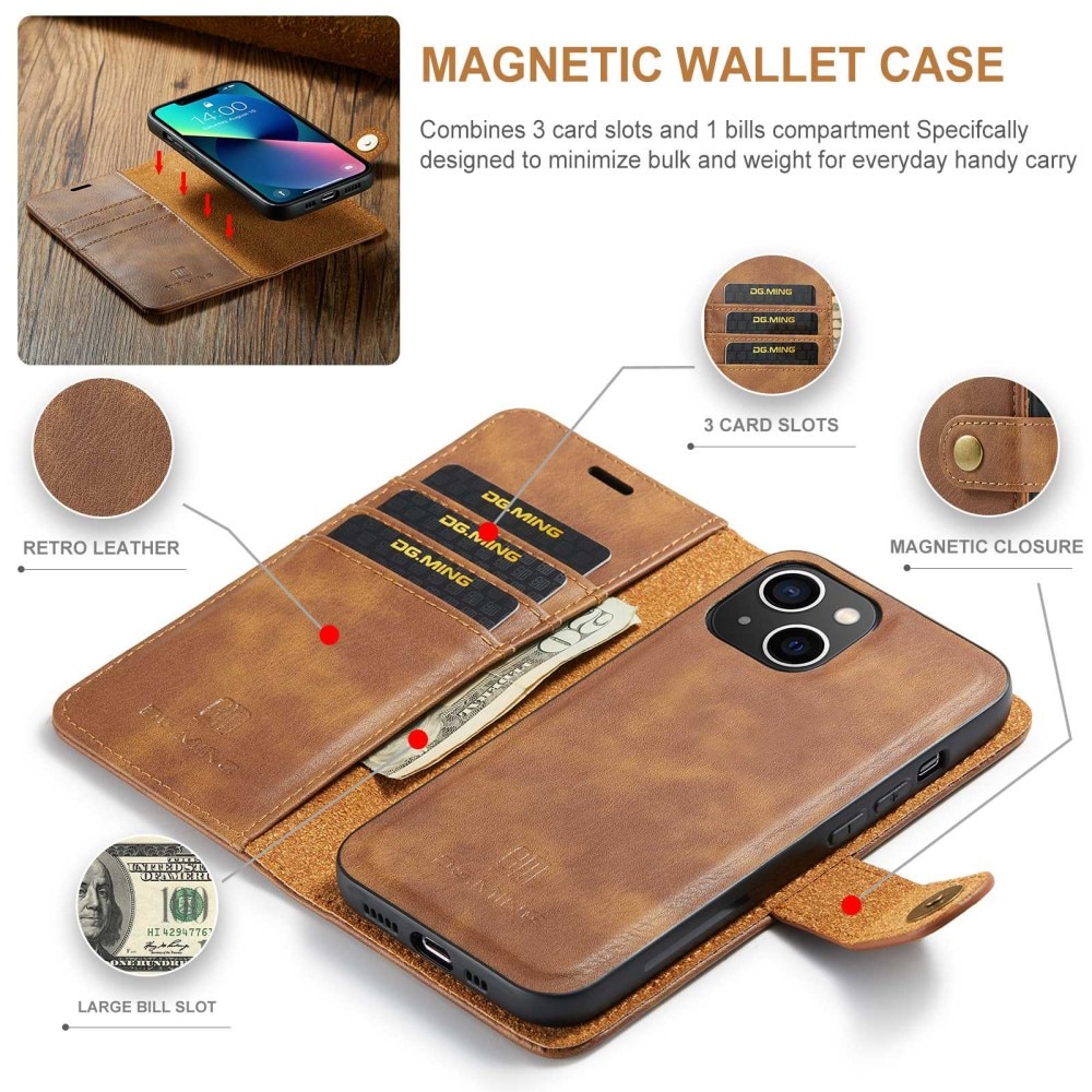 Magnet Wallet iPhone 14 Plus Ruskea