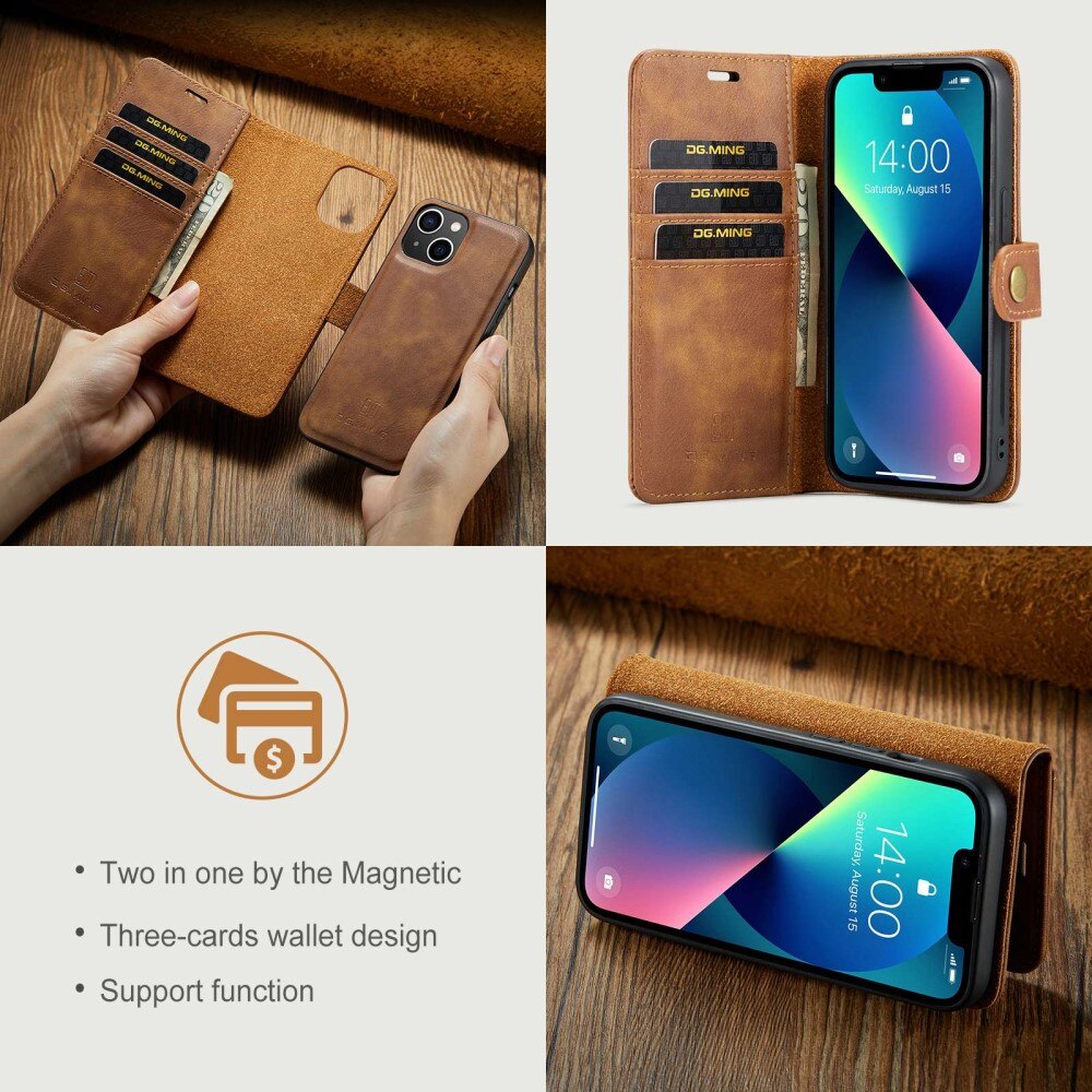 Magnet Wallet iPhone 14 Plus Ruskea