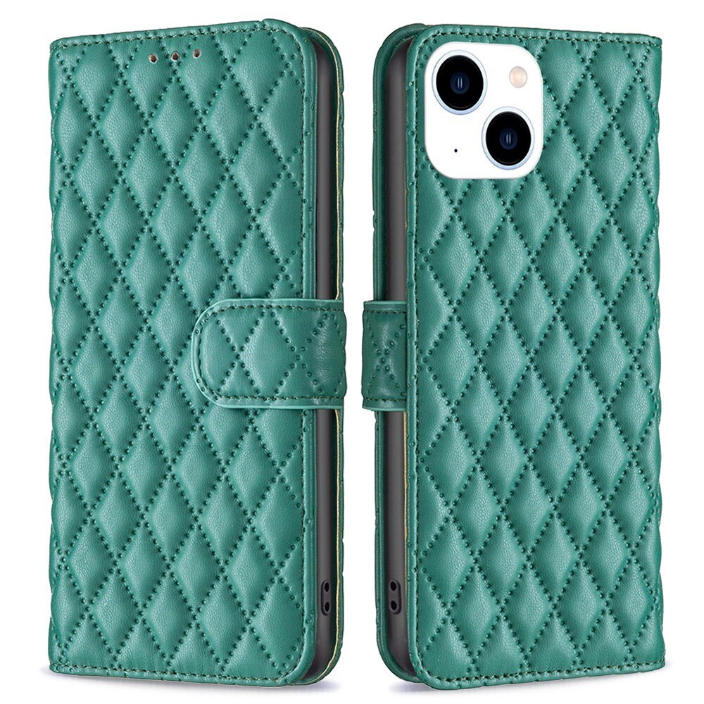 Lompakkokotelot iPhone 14 Quilted vihreä