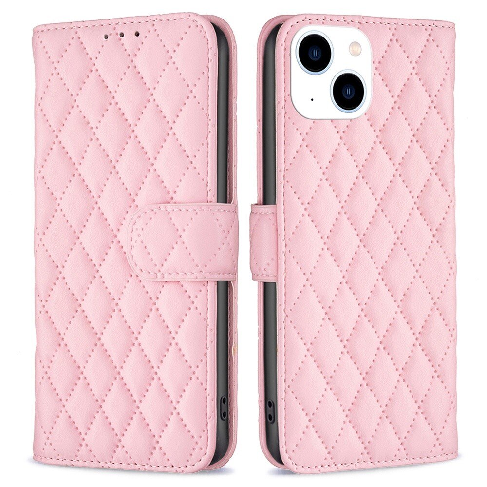 Lompakkokotelot iPhone 14 Quilted vaaleanpunainen