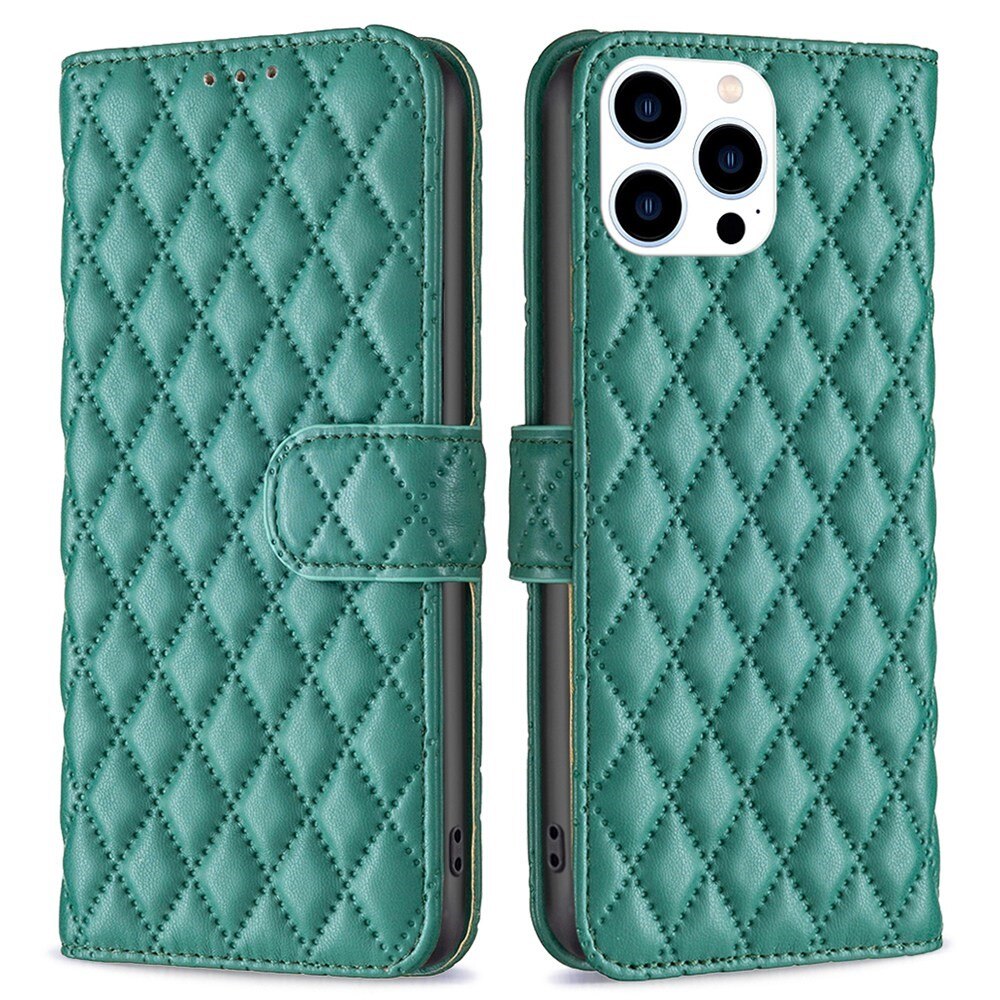 Lompakkokotelot iPhone 14 Pro Quilted vihreä